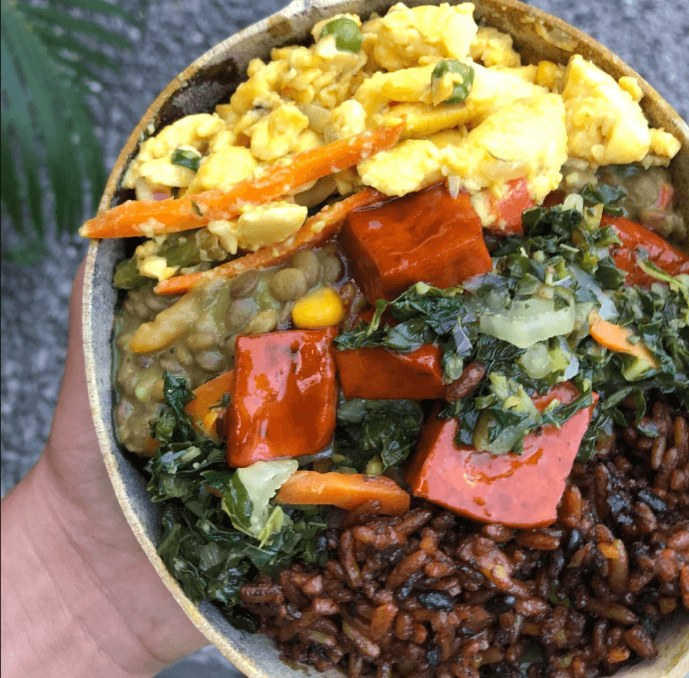 A vibrant plate of plant-based food